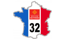 FRANCE 32 Région Midi Pyrénées - 20x20cm - Autocollant(sticker)