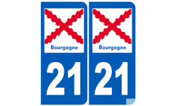 immatriculation 21 de la Bourgogne (2 fois 10,2x4,6cm) - Autocollant(sticker)